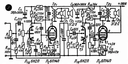 Рис 78 Три трехламповых усилителя двухтактный 1 двухканальный 2 и - фото 213