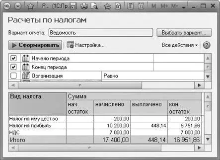 Рис 115Окно отчета Расчеты по налогам Выберите вариант отчета нажав на - фото 586