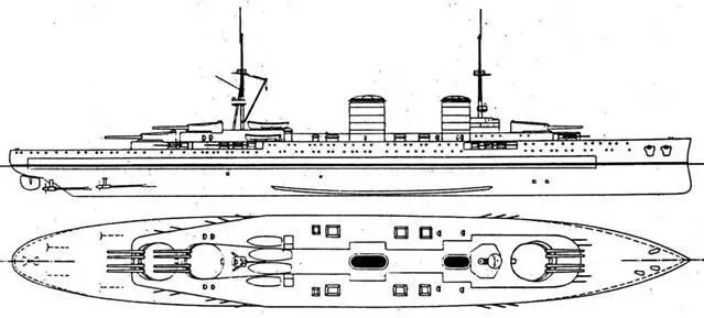 Проекты линейных крейсеров 1913 года сверху вниз конструтора Жиля 28100 т - фото 5