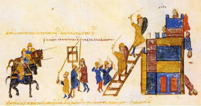 Русские воины штурмуют болгарскую крепость Миниатюра из Хроники Иоанна - фото 143
