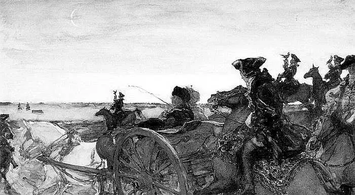 В А Серов Выезд Екатерины II на соколиную охоту 1902 г Знаменитые в - фото 58