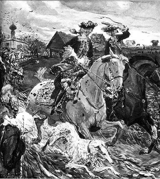 В А Серов Петр II и цесаревна Елизавета на псовой охоте 1900 г Уставшая - фото 59