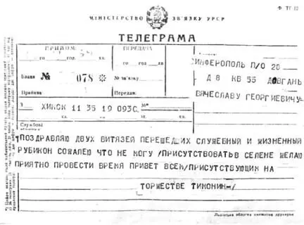 Рис 45 Приветственная телеграмма ВГ Тимонина Один из конструкторов шасси - фото 80