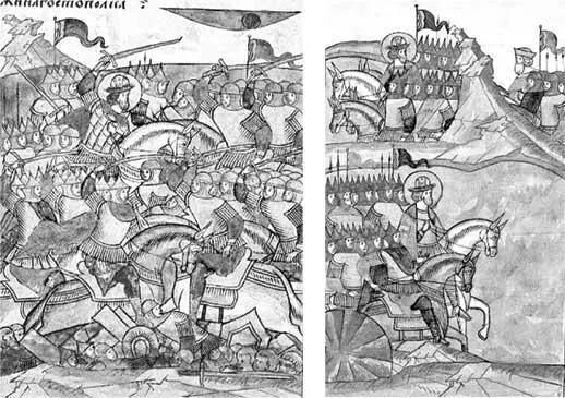 Ледовое побоище Миниатюры из Лицевого свода Князь Александр Невский приводит - фото 78