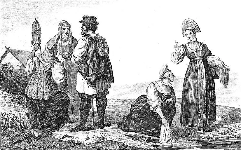 Русские крестьяне в национальных костюмах Гравюра 1838 г Потолки в каменных - фото 47
