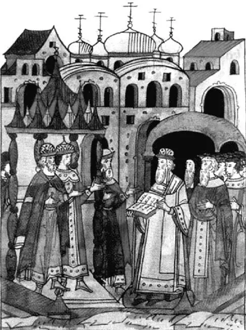 Венчание на великое княжение Дмитрия внука Ивана III Миниатюра Лицевого - фото 10
