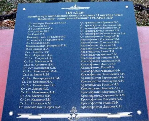 Мемориальные плиты с фамилиями погибших подводников Л16 и Л19 Команда - фото 199