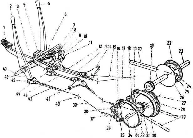 Органы управления танка Mk V 1 педаль 25 рулевые рычаги 3 втулки 4 - фото 33