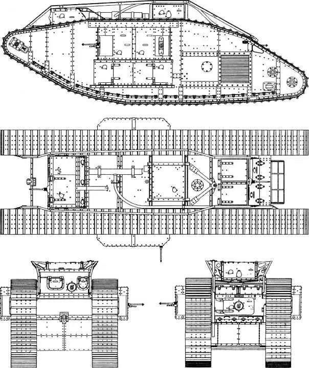 Проекции тяжелого танка Mk V самка с широкими гусеницами На первые 200 - фото 37
