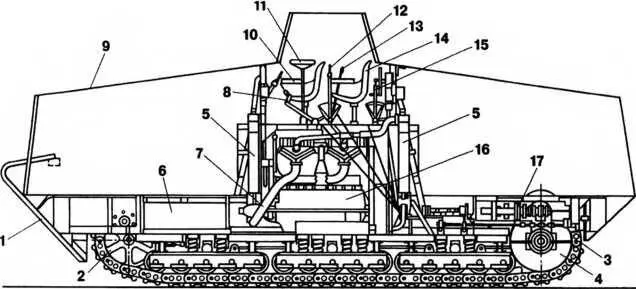 Продольный разрез опытного танка на шасси A7V макет построенный в январе 1917 - фото 24