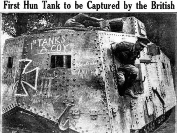 Фотография танка A7V Эльфриде в британской прессе и радостное сообщение - фото 109