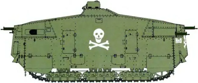 Пулеметный танк Хеди на шасси A7V в защитной монохромной окраске 1919 г - фото 143