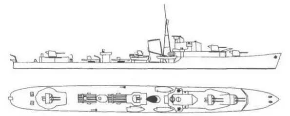 Эскадренные миноносцы типов J К и N 1939 г Наружный вид и вид сверху - фото 70