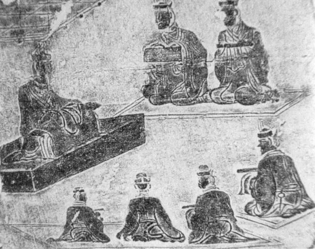 Рис 14 Сидящий на помосте наставник поучает сыновей хозяина рассевшихся по - фото 31