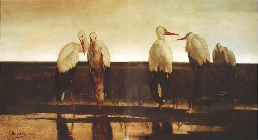 Луи Дюбуа 18301880 Аисты 1858 Холст масло 153x277 Бельгийский живописец - фото 61