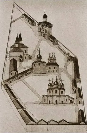 Вид Чудова монастыря при царе Борисе Годунове Рисунок В Борина Московский - фото 18