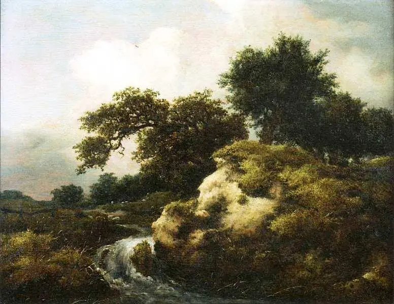 Якоб ван Рейсдал около 162816291682 Пейзаж с дюнами и маленьким водопадом - фото 39