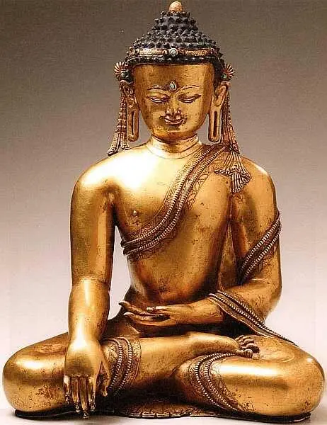 Сидящий Будда Около 1450 Бронза позолота лазурит бирюза 376x294x206 - фото 27