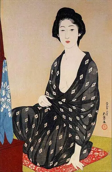 Хасигути Гоё 18801921 Женщина в летнем халате 1920 Цветная ксилография - фото 35