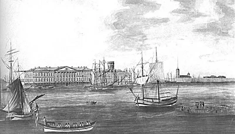 Т Малтон по рисунку Д Хирна Нева у здания Академии наук Гравюра 1789 г - фото 56