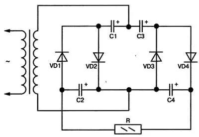 Рис 41 Схема двухполупериодного умножения напряжения Принцип ее действия - фото 40