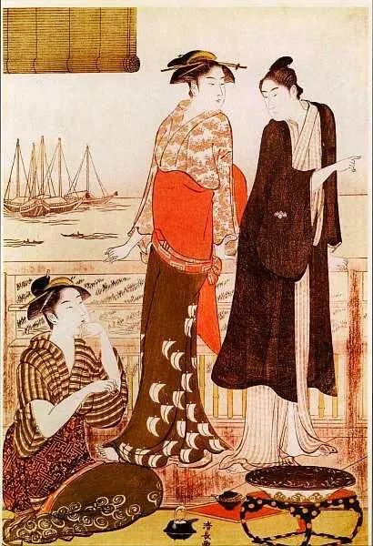 Киёнага Тору 17521815 Чайный домик на побережье Ксилография Укиёэ Япония - фото 81