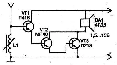 Рис 21 Схема приемника на трех транзисторах Транзистор VT1 служит детектором - фото 22