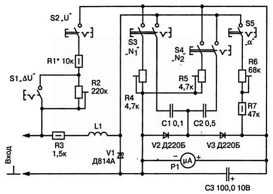 Рис 35 Принципиальная схема прибора автолюбителя При нажатой кнопке S2 и - фото 35