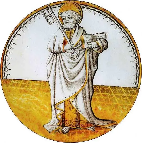 Святой Петр Франция Около 1500 Витраж белое стекло серебряное травление - фото 68