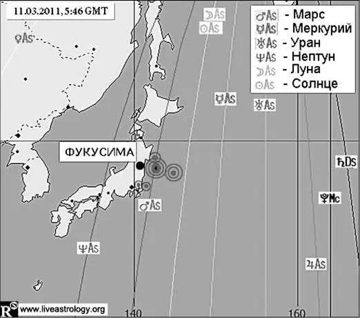 К предсказанию трагедии в Фукусиме 2011 г На карте новолуния 4032011 видно - фото 6