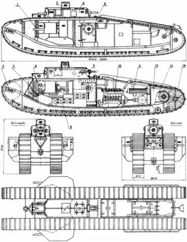 Проекции и продольный разрез тяжелого танка Mk VIII 1 6фунтовая пушка 2 - фото 50
