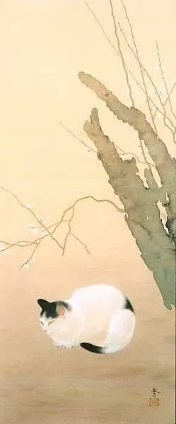 Хисида Сюнсё 18741911 Кошка и цветущая слива 1906 Шелк краски - фото 11