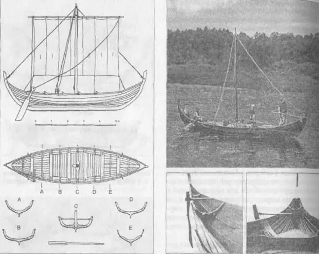 Рис 73 Корабльреплика АйфурСлева чертеж ладьи вверху ладья на - фото 78