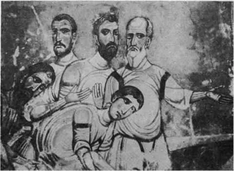 Фреска середины XII в из СпасоМирожского монастыря во Пскове Чудо на озере - фото 167