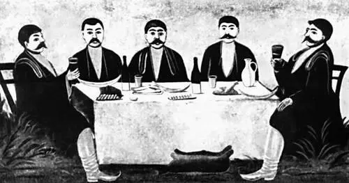 Примитивизм Н Пиросманашвили Кутёж пяти торговцев 1909 Музей искусств - фото 255