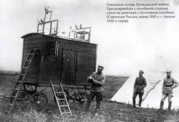 Спецсвязь в годы Гражданской войны Красноармейцы у голубиной станции связи на - фото 10