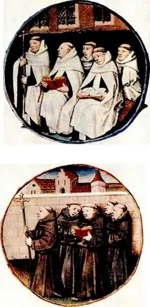 220 Облачение кармелитов вверху и францисканцев Миниатюра XV в И - фото 213