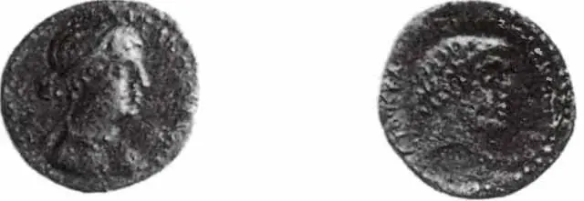 Мелкая бронзовая монета диаметр 2 см Выпущена в г Халкис Финикия Аверс - фото 14