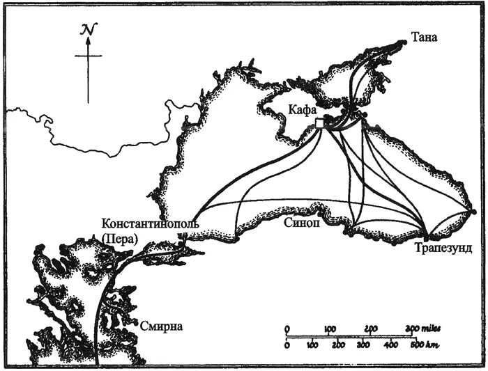 Карта 9 Генуэзская торговля на Черном море 1290 по Баларду 1978 Модель - фото 11