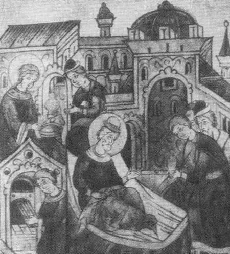 Феврония исцеляет князя Петра Миниатюра из Лицевого жития святых Петра и - фото 7