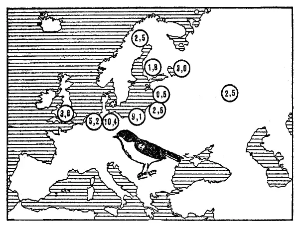 Рис 6Верность родине у мухоловкипеструшки в разных частях ее ареала Цифры - фото 7