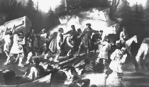 В Суриков Петр I перетаскивает суда из Онежского залива в Онежское озеро в - фото 15