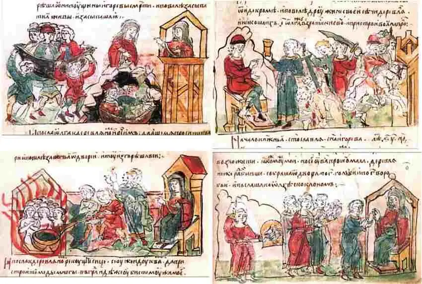 Миниатюра из Радзивилловской летописи XVI века Месть Ольги за убийство Игоря - фото 60