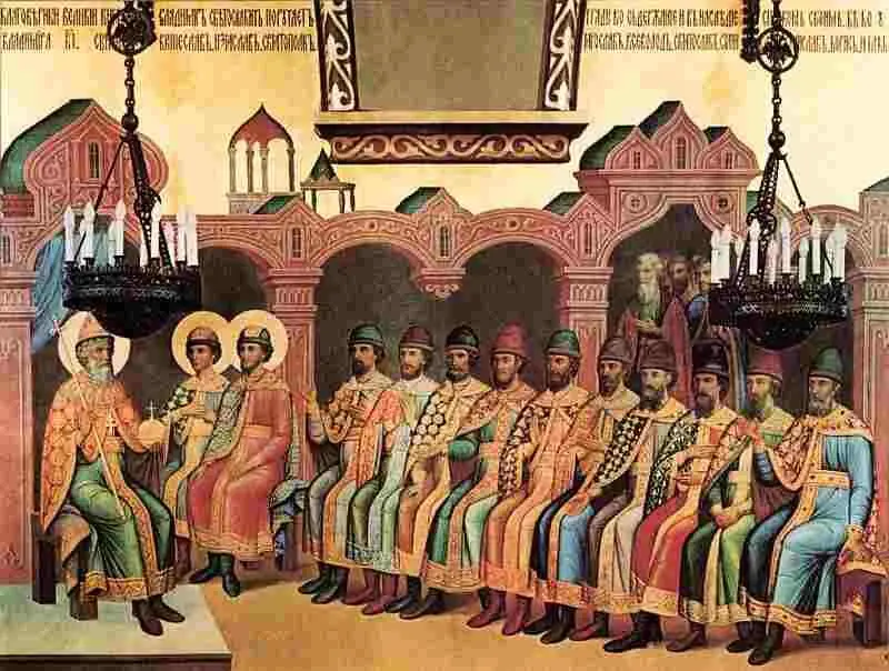 Великий князь Владимир с сыновьями и приближенными Фрагмент росписи Грановитой - фото 101