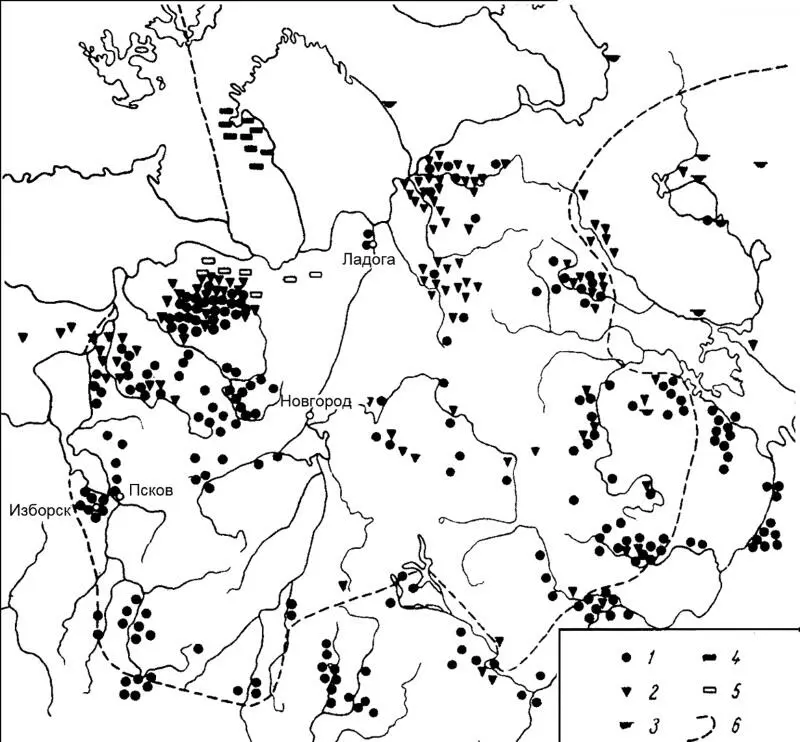 Рис 7 Карта археологических древностей средневекового СевероЗапада по ВВ - фото 11
