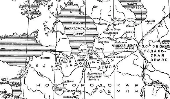 Рис 8 Составленная А Н Кирпичниковым карта Ладожской земли в конце X - фото 9