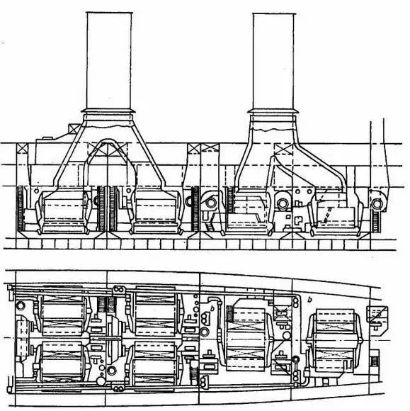 Размещение котлов на крейсерах типа К Схема машинных отделений крейсеров - фото 13