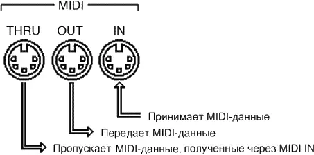 Рис 21Порты MIDI in out и thru В протоколе обмена информацией для - фото 28