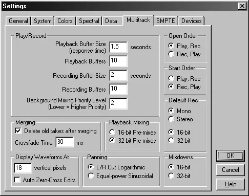 Рис 115 Вкладка Multitrack диалогового окна Settings Эта вкладка - фото 15