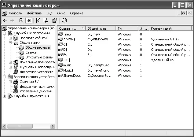 Рис 311Компонент Общие папкиоснастки Управление компьютером Компонент Общие - фото 61